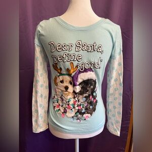 Justice Light Blue Long Sleeve Tee with Festive Puppy Print